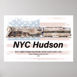 Póster NYC Dreyfuss Hudson Locomotive. American flag