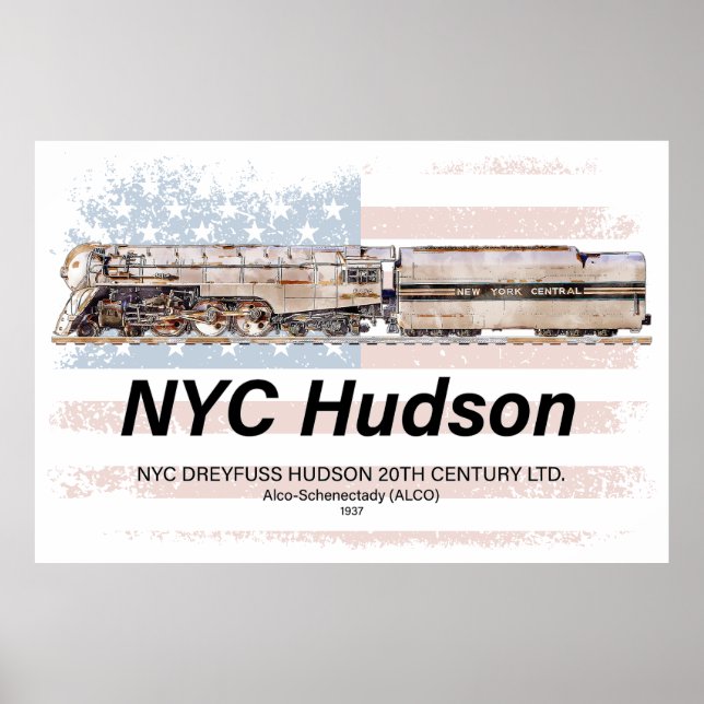Póster NYC Dreyfuss Hudson Locomotive. American flag (Frente)