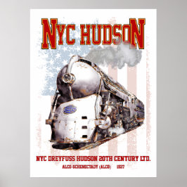 Póster NYC Dreyfuss Hudson Locomotive. American flag