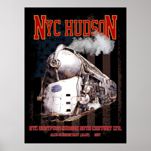 Póster NYC Dreyfuss Hudson Locomotive. American flag (Frente)