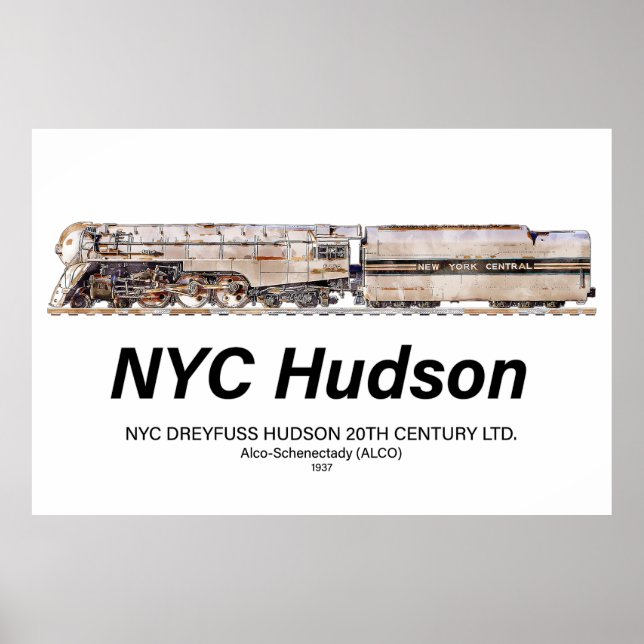 Póster NYC Dreyfuss Hudson Steam Locomotive. Profile (Frente)