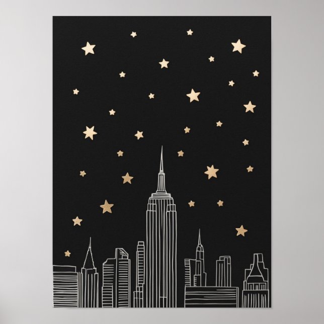 Póster NYC Empire State Sketch I Starry Night Poster (Frente)