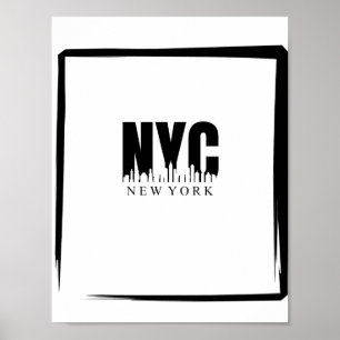Póster NYC en blanco y negro con Skyline y borde
