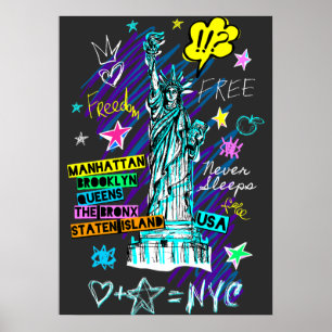 Póster NYC Estatua de la Libertad Viaje de Doodle Art