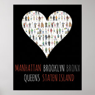 Póster NYC Heart Brooklyn Bronx Queens Manhattan