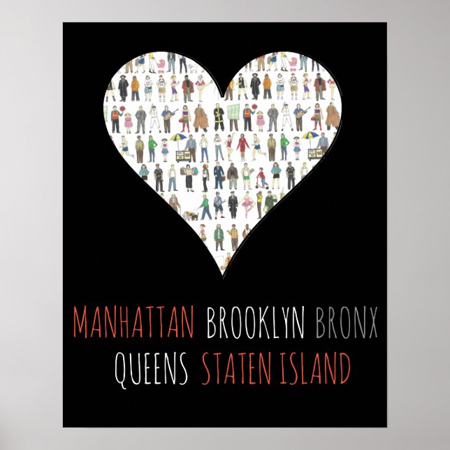 Póster NYC Heart Brooklyn Bronx Queens Manhattan (Frente)