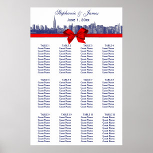 Póster NYC Línea ancha Etch BW Azul Bow Rojo