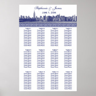Póster NYC Línea ancha Ettch BW Llave griega azul S