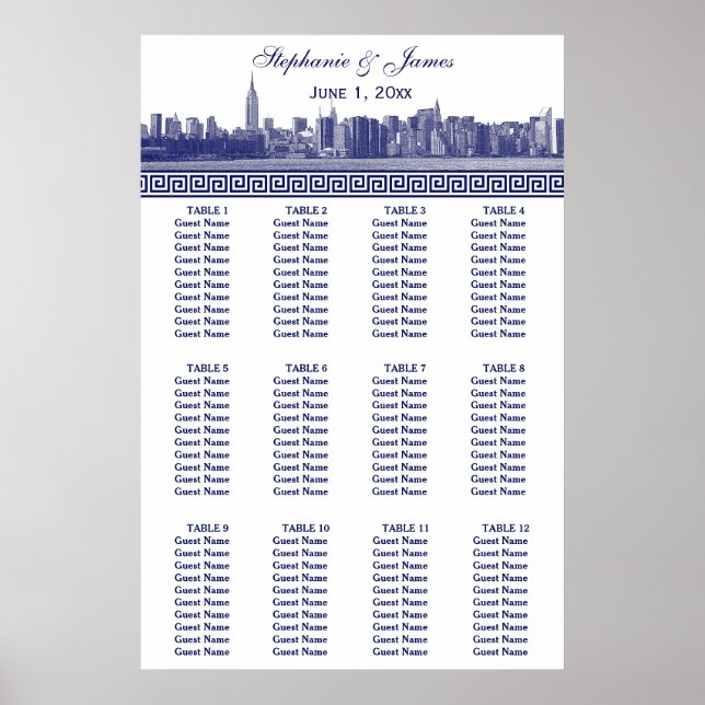 Póster NYC Línea ancha Ettch BW Llave griega azul S (Frente)