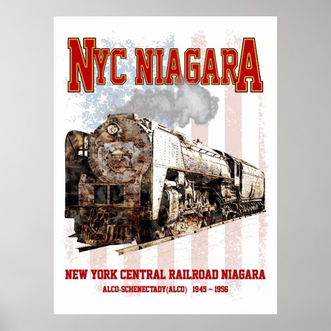 Póster NYC Niagara Steam Locomotive with American flag (Frente)