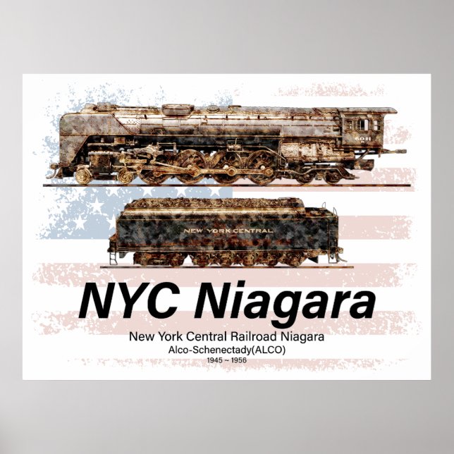 Póster NYC Niagara Steam Locomotor Perfil Bandera estadou (Frente)
