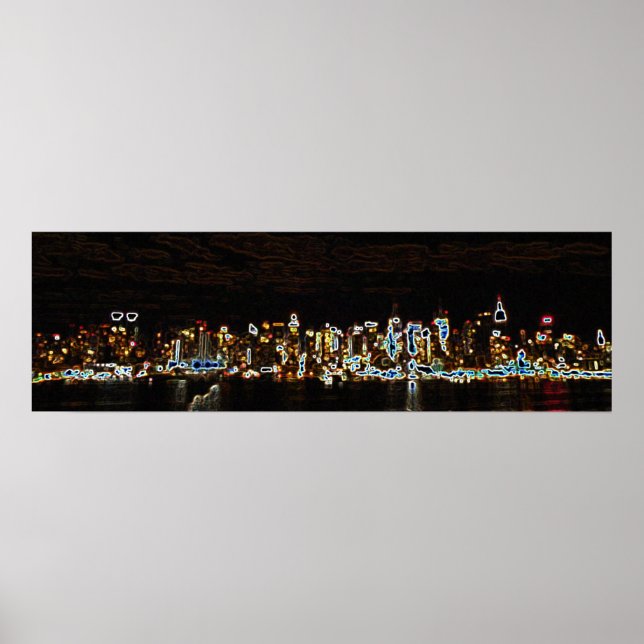 Póster NYC Nocturna Neon Skyline (Frente)