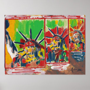 Póster NYC Peter Max estilo 3 libertades 9-11Poster firma