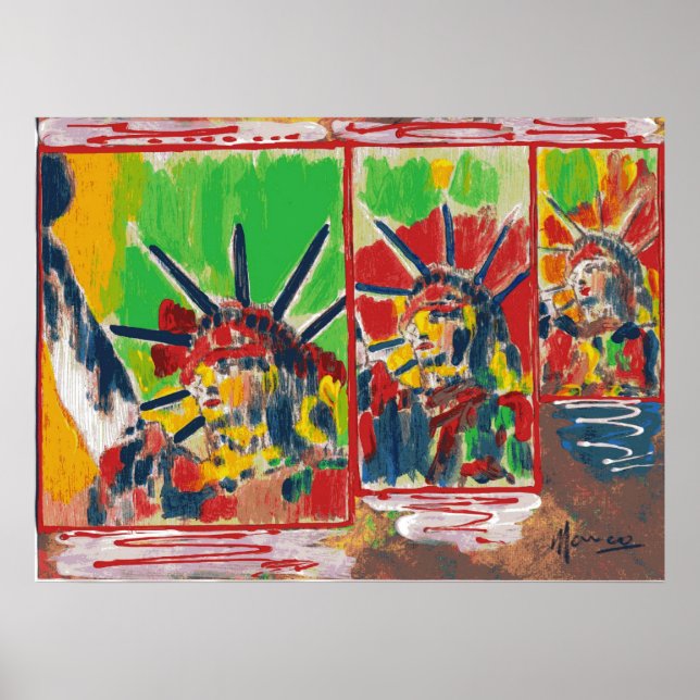 Póster NYC Peter Max estilo 3 libertades 9-11Poster firma (Frente)