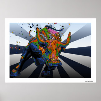 Póster NYC psicodélico: Acusando al toro de Wall Street