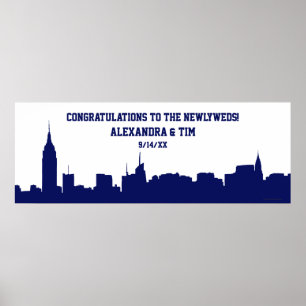 Póster NYC Skyline Silhouette Wedding Party Banner Marina