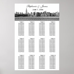Póster NYC Wide Skyline Etch BW Black Greek Key S