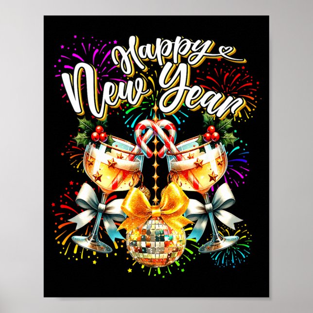 Póster Nye Champagne Disco Coquette Bow New Year Firework (Frente)