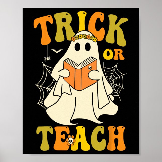Póster O Enseñar Groovy Halloween Enseñanza Fantasma Flor (Frente)
