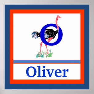 Póster O es para Ostrich y Boy Name Wall Art para niños