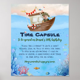 Póster O-fish-ally One Fishing Birthday Time Capsule Sign