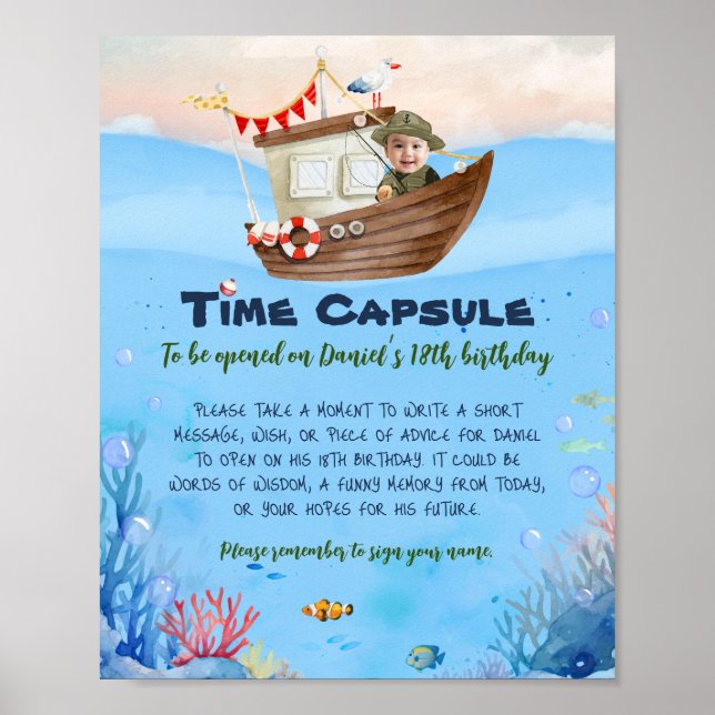 Póster O-fish-ally One Fishing Birthday Time Capsule Sign (Frente)