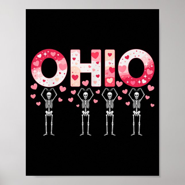 Póster O-h-i-o Funny Skeletons Ohio In Midwestern Valenti (Frente)
