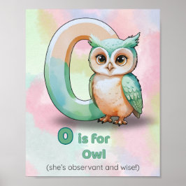 Póster O is for Owl – Nursery Alphabet Art Print