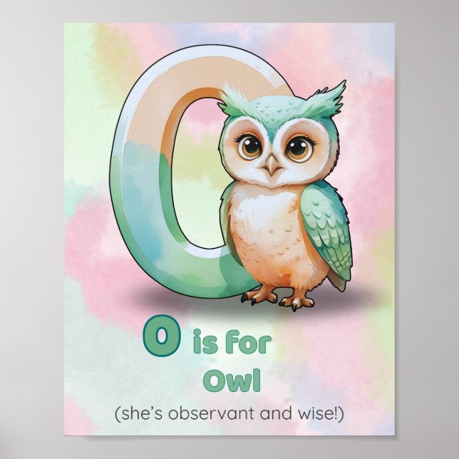 Póster O is for Owl – Nursery Alphabet Art Print (Frente)