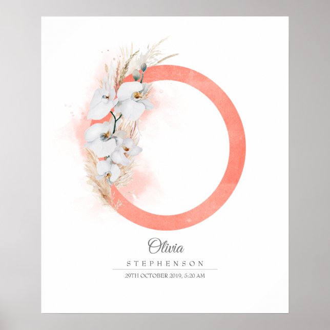 Póster O Letra monograma orquídeas blancas y pampas (Frente)