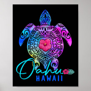 Póster Oahu Hawái Tie Dye Tortuga Marina Vacaciones S