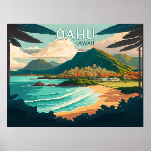 Póster Oahu Hawaii Beach Vintage Retro