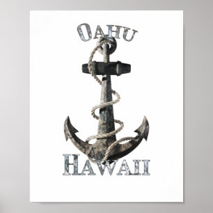 Póster Oahu Hawaii Vacaciones Ancla Náutica Navegación