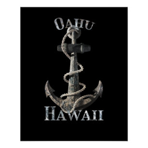 Póster Oahu Hawaii Vacaciones Ancla Náutica Navegación