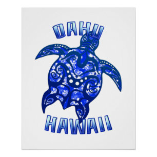 Póster Oahu Hawaii Vacante Tortuga Tribal