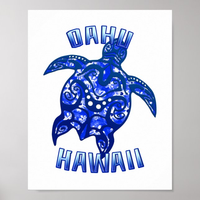Póster Oahu Hawaii Vacante Tortuga Tribal (Frente)