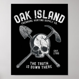 Póster Oak Wood Skull Island Vintage Skull Templar Treasu