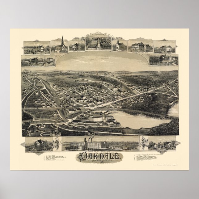Póster Oakdale, MAMÁES Mapa Panorámico - 1891 (Frente)