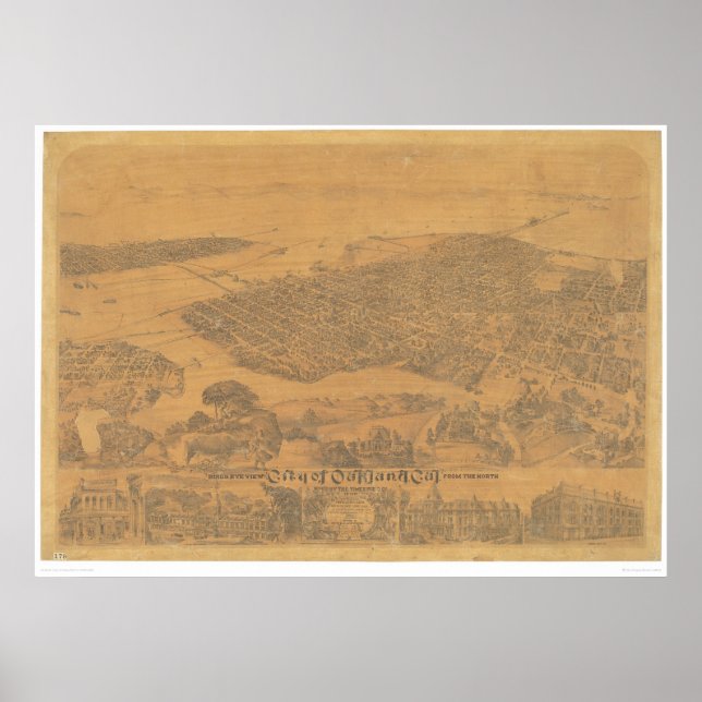 Póster Oakland, California. Mapa panorámico 1881 (1231A) (Frente)