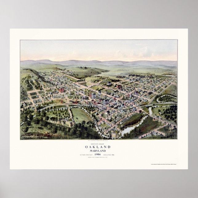 Póster Oakland, Mapa Panorámico MD - 1906 (Frente)