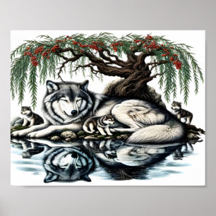 Póster Oasis de la familia del lobo sereno en la naturale