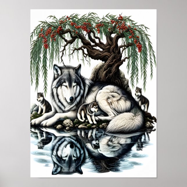 Póster Oasis de la familia Serene Wolf en la naturaleza i (Frente)