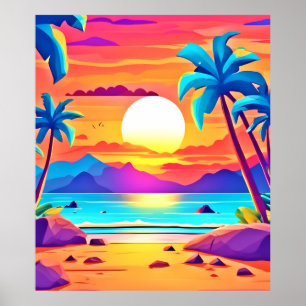 Póster Oasis del atardecer tropical