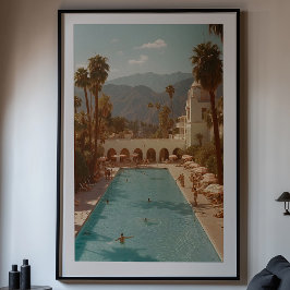 Póster Oasis del desierto retro: colisiones en la piscina