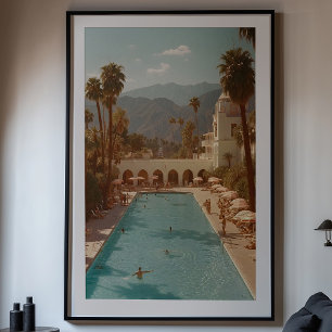Póster Oasis del desierto retro: colisiones en la piscina