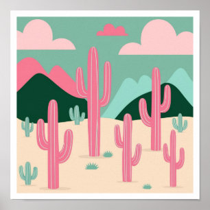 Póster Oasis del desierto: Un colorido sueño de cactus