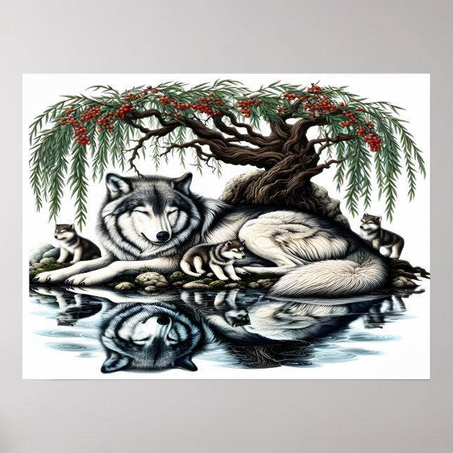 Póster Oasis familiar de Lobo Serene en naturaleza islámi (Frente)