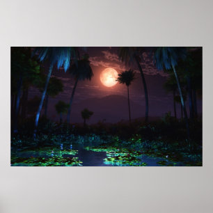 Póster Oasis iluminado por luna (Illume)