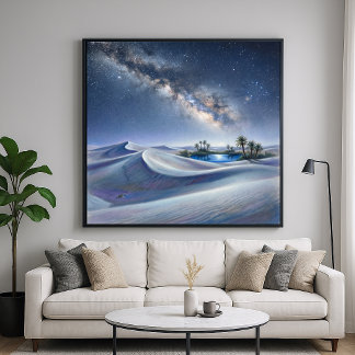 Póster Oasis Nocturno - Estilo de Pintura Digital al Past