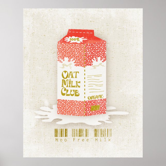 Póster Oat Milk Club Vegan Organic Carton Moo Café gratis (Frente)